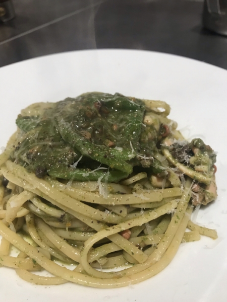 タコとインゲン豆のジェノバ風リングイネ